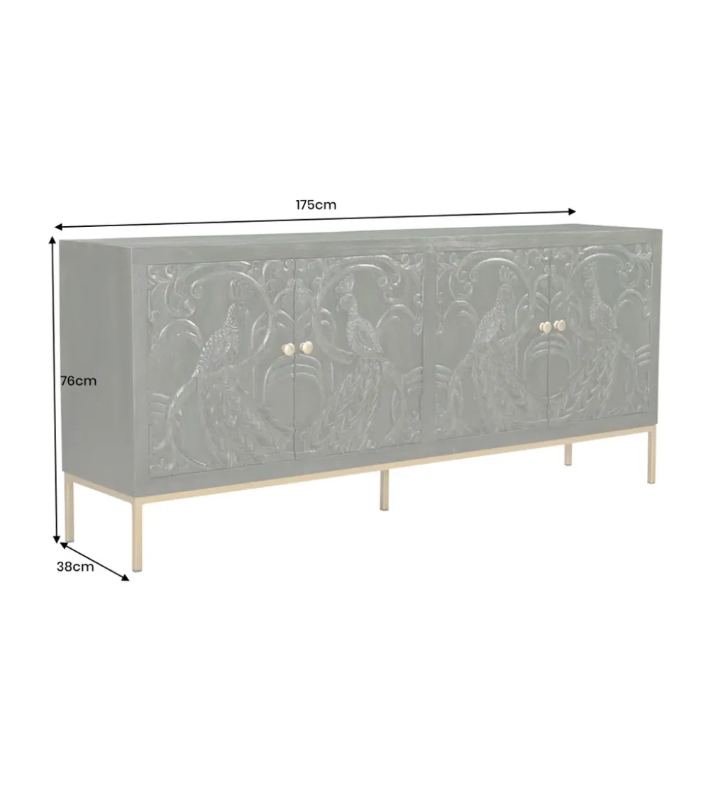 Komoda 3D PEACOCK 175 cm drewno mango ciemnozielona