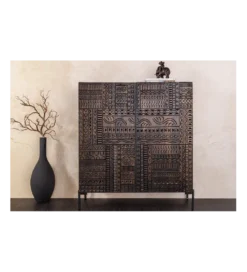 Komoda 3D TRIBAL 120 cm drewno mango ciemny brąz