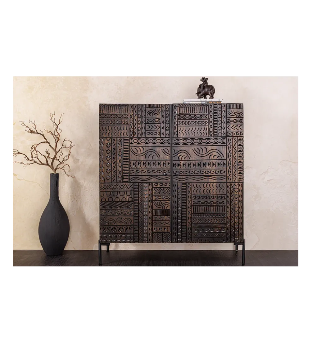 Komoda 3D TRIBAL 120 cm drewno mango ciemny brąz