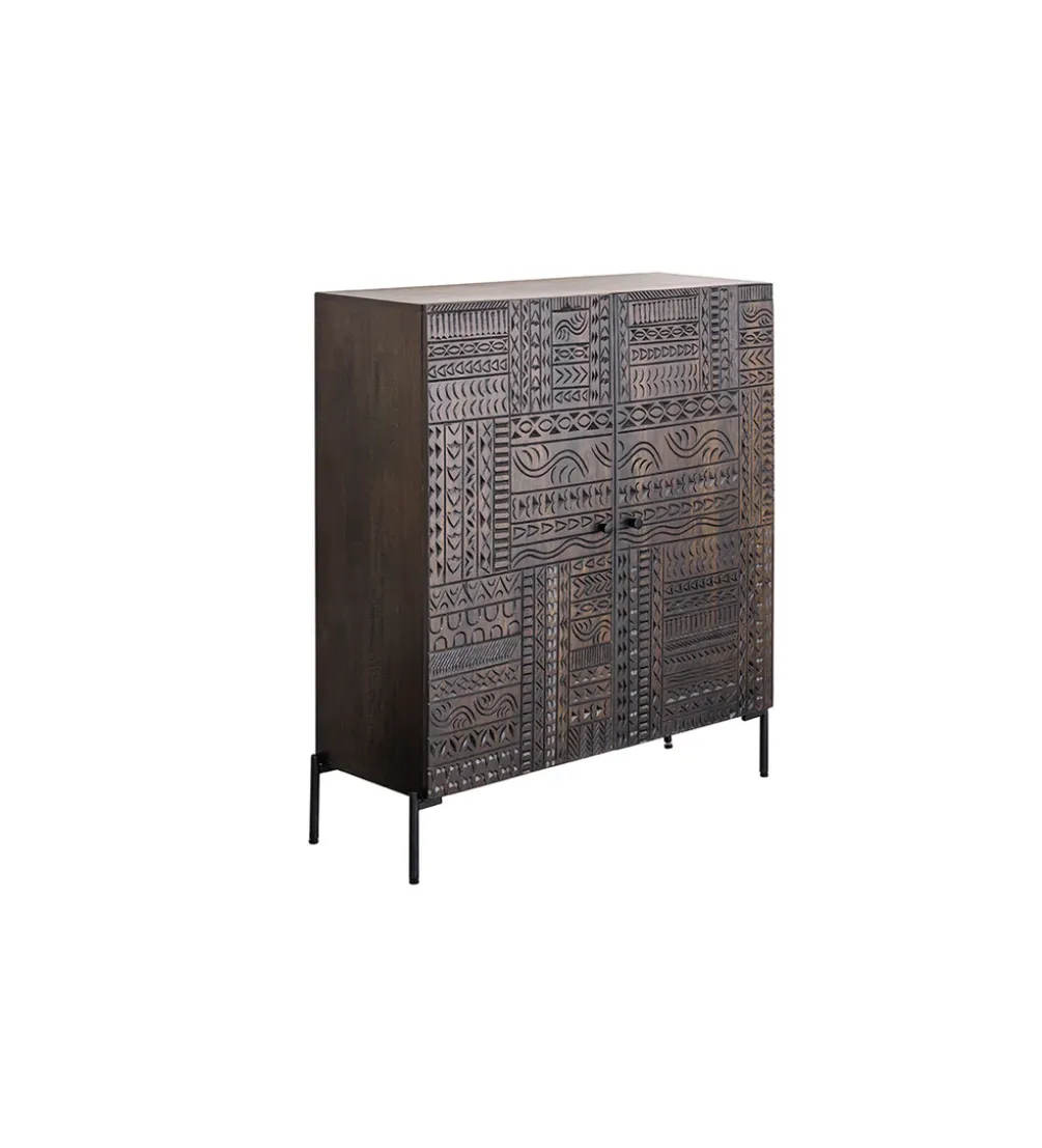 Komoda 3D TRIBAL 120 cm drewno mango ciemny brąz