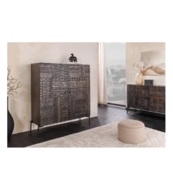 Komoda 3D TRIBAL 120 cm drewno mango ciemny brąz