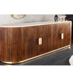 Komoda GATSBY 170 cm drewno mango blat biały marmur