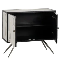 Komoda HALENSA 102 cm drewno mango czarnobiała