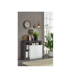 Komoda HAMBURG 108 cm biała z dodatkiem koloru antracytowego