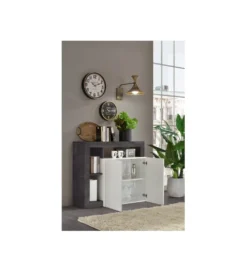 Komoda HAMBURG 108 cm biała z dodatkiem koloru antracytowego