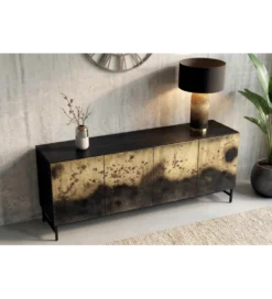 Komoda OXID 180 cm drewno mango czarno złota