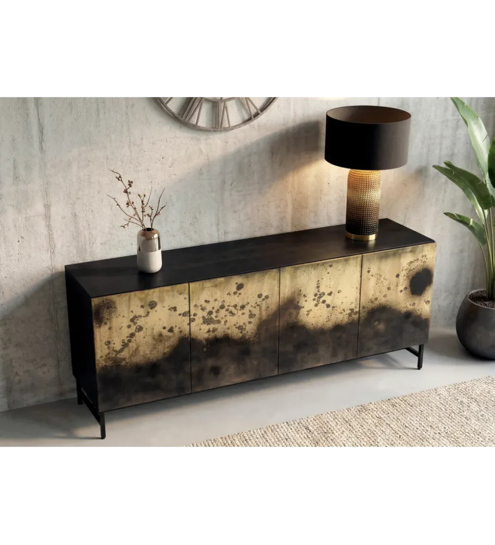 Komoda OXID 180 cm drewno mango czarno złota