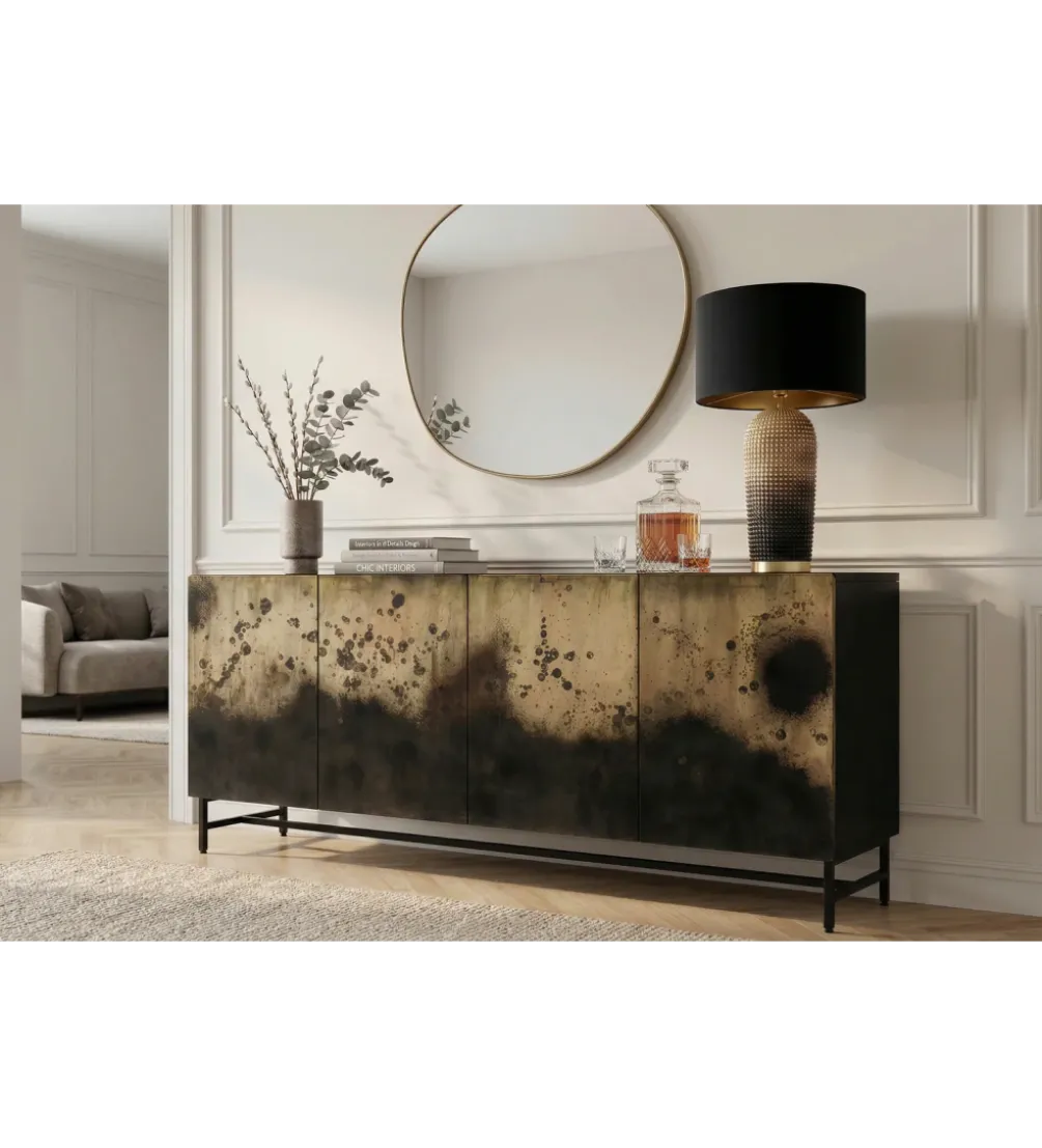 Komoda OXID 180 cm drewno mango czarno złota