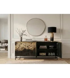 Komoda OXID 180 cm drewno mango czarno złota