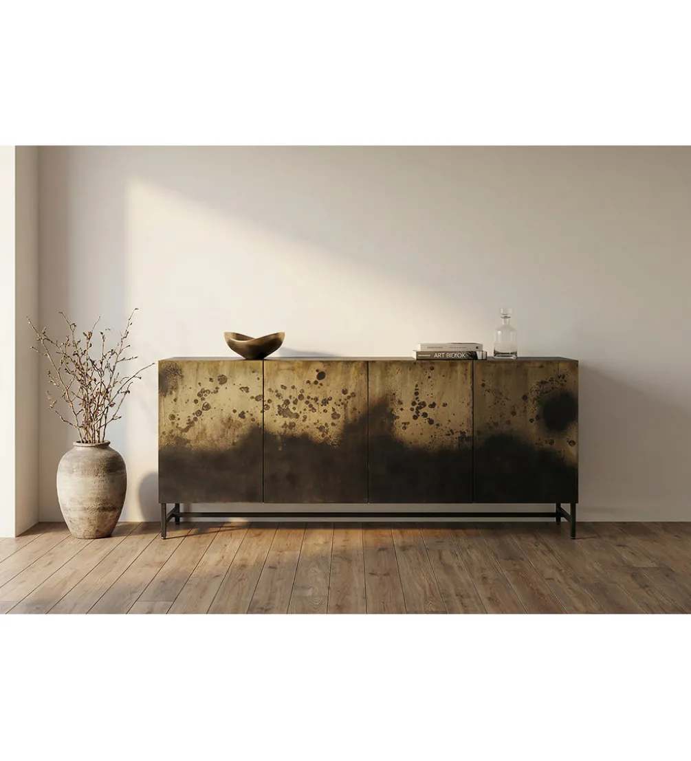 Komoda OXID 180 cm drewno mango czarno złota