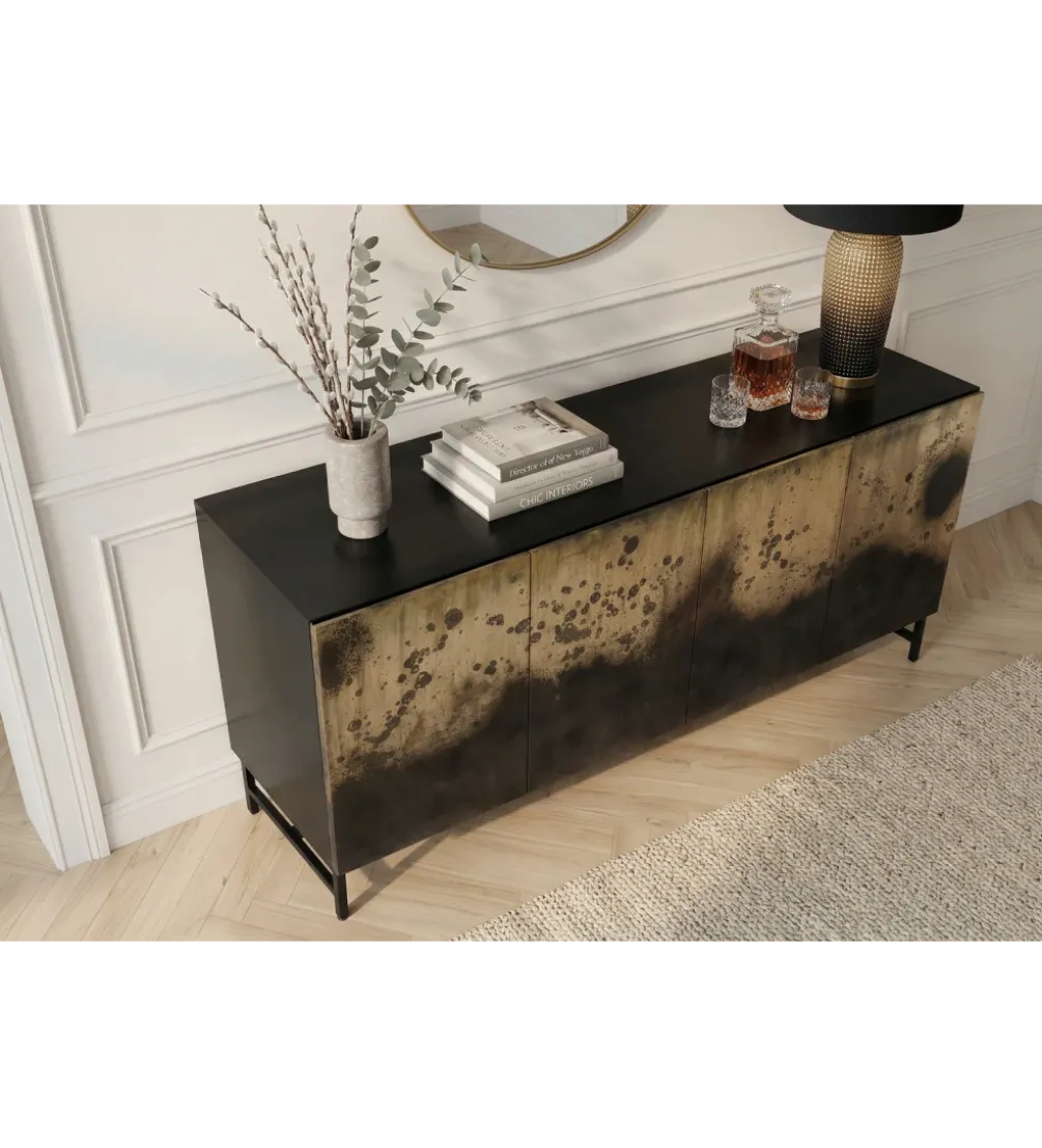 Komoda OXID 180 cm drewno mango czarno złota