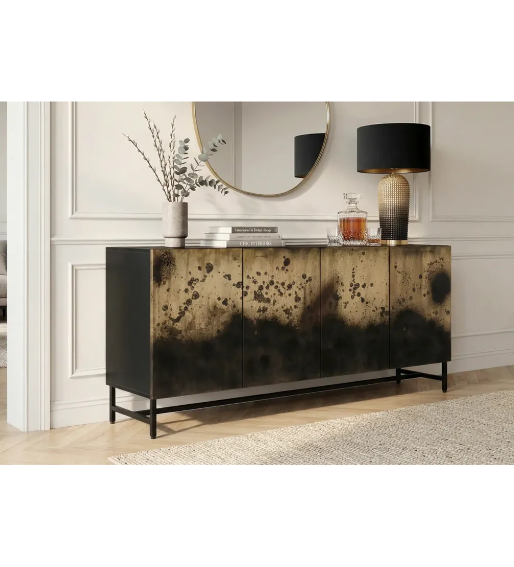 Komoda OXID 180 cm drewno mango czarno złota