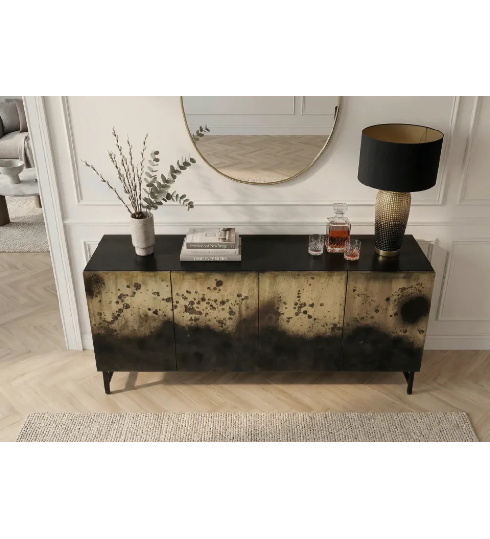 Komoda OXID 180 cm drewno mango czarno złota