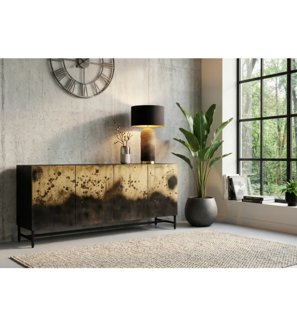 Komoda OXID 180 cm drewno mango czarno złota