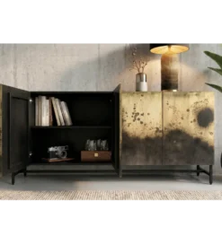 Komoda OXID 180 cm drewno mango czarno złota