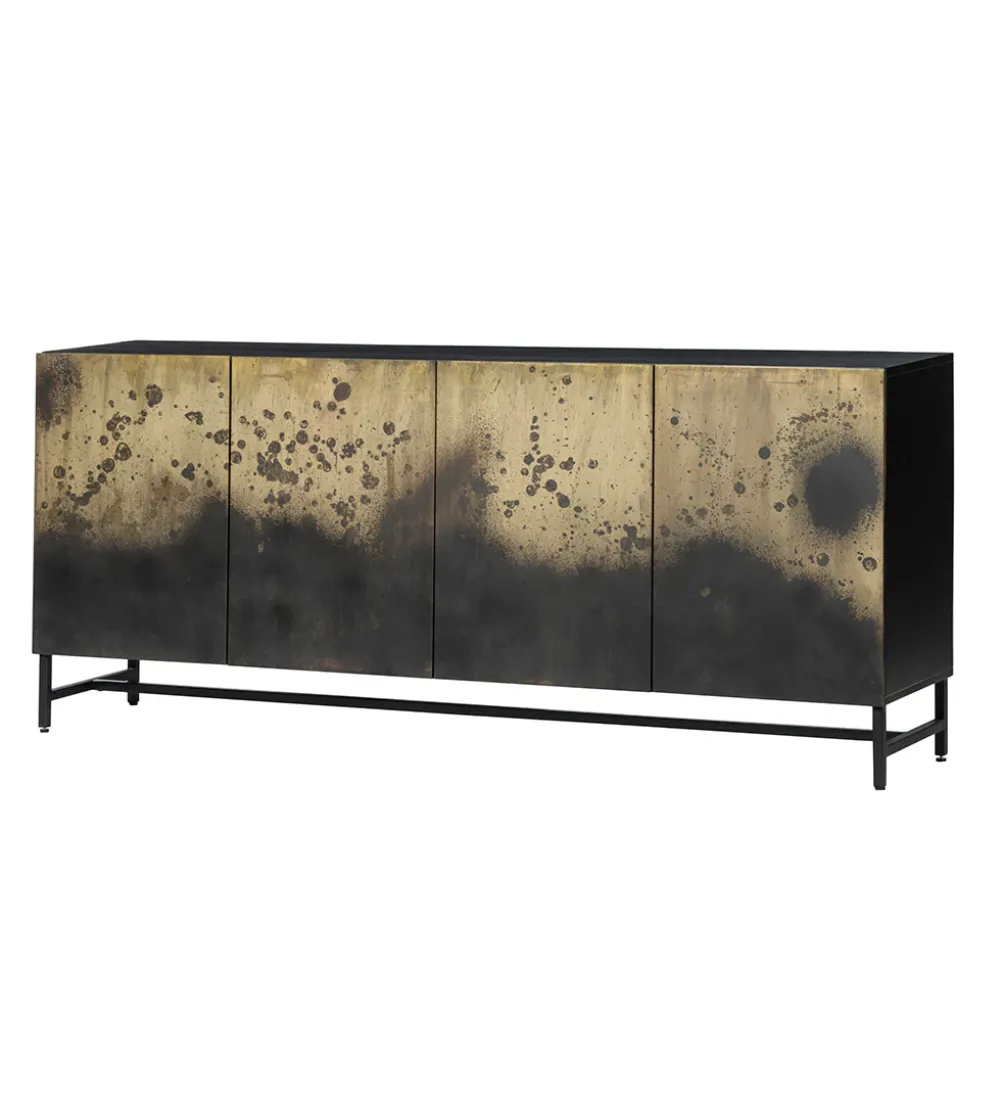 Komoda OXID 180 cm drewno mango czarno złota