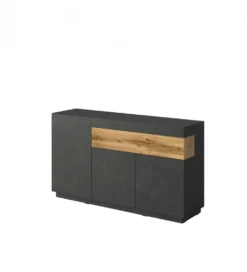 Komoda SILKE 150 Cm Antracytowa z dodatkiem koloru Dąb Wotan