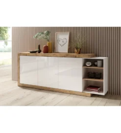 Komoda SINTRA 220 cm biała z dodatkiem koloru Dąb Samdal