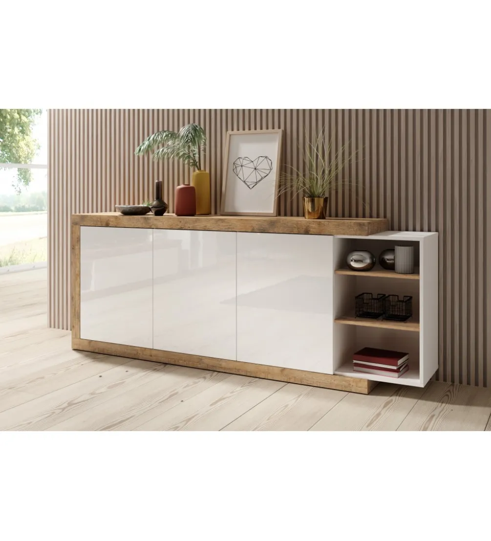 Komoda SINTRA 220 cm biała z dodatkiem koloru Dąb Samdal