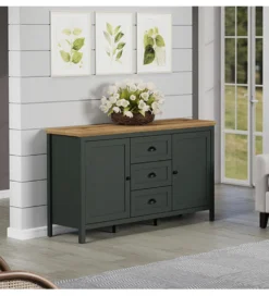 Komoda STANTON  143 cm w optyce dębu Evoke Ciemnozielony