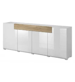 Komoda TOLEDO 208 cm biała z dodatkiem koloru dąb san remo