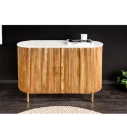 Komoda TRES CHIC 105 cm drewno mango biały marmur naturalna