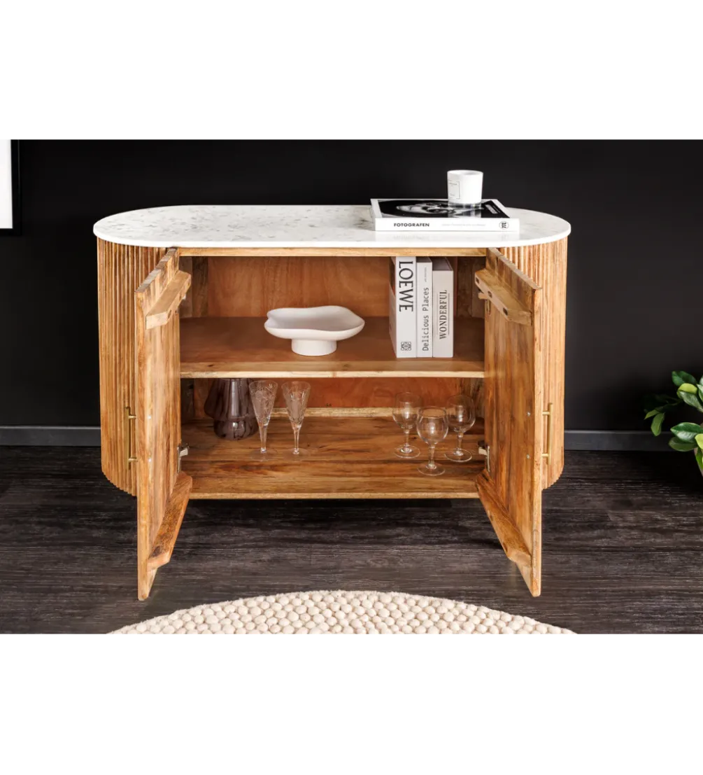Komoda TRES CHIC 105 cm drewno mango biały marmur naturalna