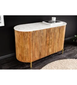 Komoda TRES CHIC 105 cm drewno mango biały marmur naturalna