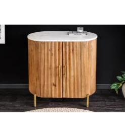 Komoda TRES CHIC 70 cm drewno mango biały marmur blat