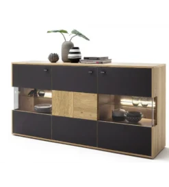Komoda VALENCIA 184 cm antracytowo naturalna