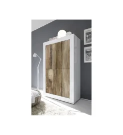 Komoda wysoka BASIC 102 cm biała z dodatkiem koloru klon pero