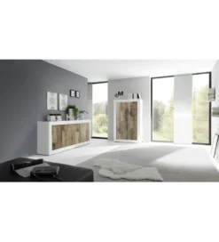 Komoda wysoka BASIC 102 cm biała z dodatkiem koloru klon pero