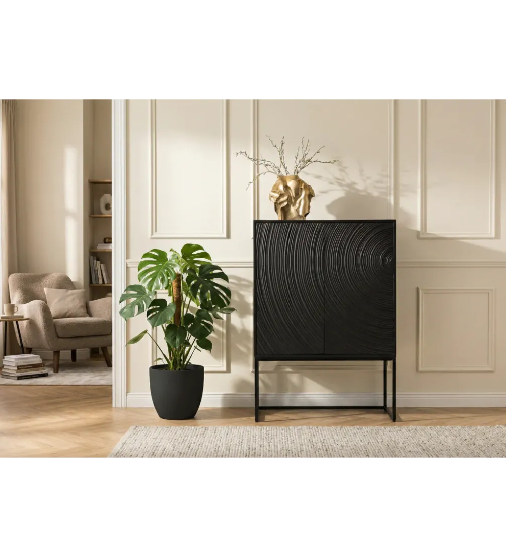 Komoda wysoka 3D ORBIT 120 cm drewno mango czarna