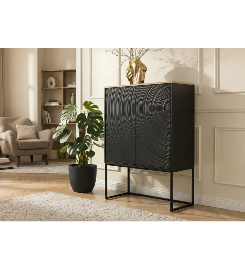 Komoda wysoka 3D ORBIT 120 cm drewno mango czarna