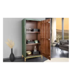 Komoda wysoka 3D PEACOCK 170 cm drewno mango antyczna zieleń