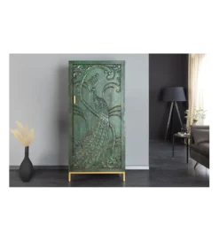 Komoda wysoka 3D PEACOCK 170 cm drewno mango antyczna zieleń