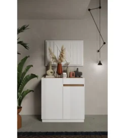 Komoda wysoka FANTASY 105 cm biała z dodatkiem dąb Mercure