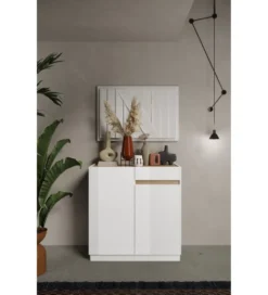 Komoda wysoka FANTASY 105 cm biała z dodatkiem dąb Mercure