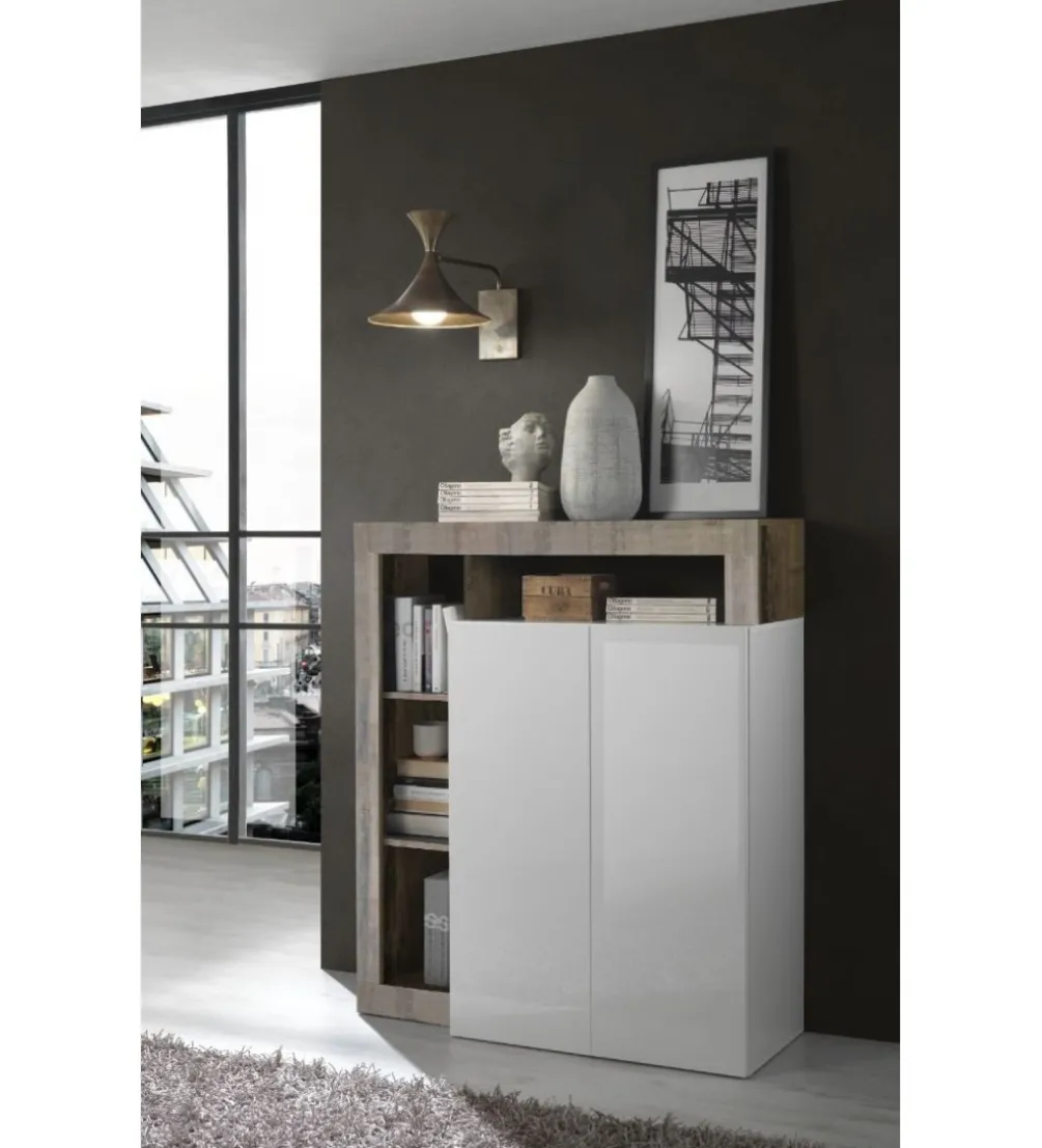 Komoda wysoka HAMBURG 127 cm biała Z Dodatkiem Koloru Klon Pero