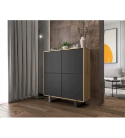 Komoda wysoka HAMBURG 108 cm biała z dodatkiem koloru dąb Cadiz