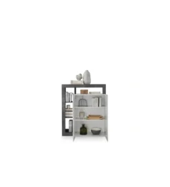 Komoda wysoka HAMBURG 127 cm Biała Z Dodatkiem Koloru antracytowego