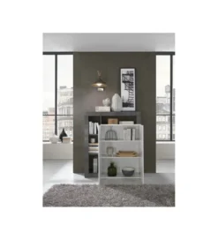 Komoda wysoka HAMBURG 127 cm Biała Z Dodatkiem Koloru antracytowego