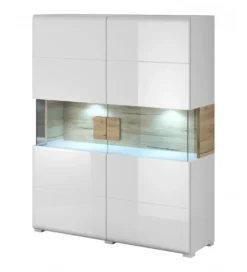 Komoda wysoka TOLEDO 122 cm biała z dodatkiem koloru dąb san remo