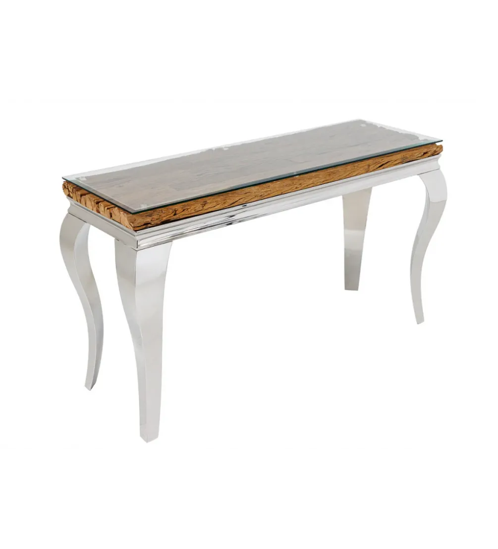 Konsola MODERN BAROCK BARRACUDA 140 cm chromowany szklany blat BEZ blatu tekowego
