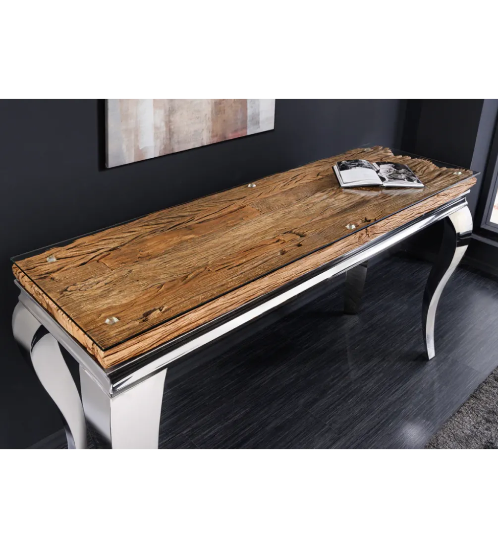 Konsola MODERN BAROCK BARRACUDA 140 cm chromowany szklany blat BEZ blatu tekowego