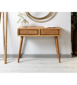 Konsola NORI 90 cm drewno akacja rattan
