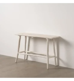 Konsola WORNYM 120 cm drewno teak biała przecierana