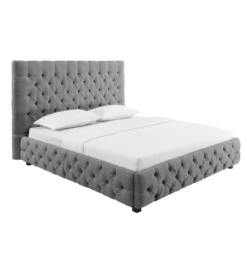 Łóżko tapicerowane PARIS CHESTERFIELD 180 cm x 200 cm Szare lniane