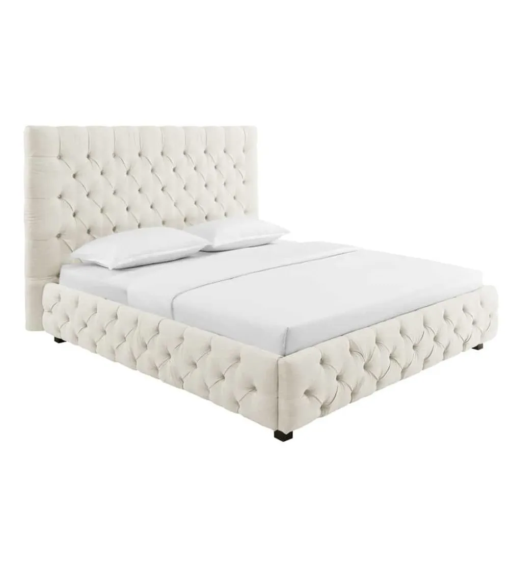 Łóżko tapicerowane PARIS CHESTERFIELD 180 cm x 200 cm beżowe lniane