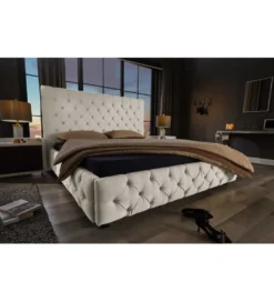 Łóżko tapicerowane PARIS CHESTERFIELD 180 cm x 200 cm beżowe lniane